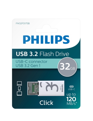 [1434103] Clé USB 3.2 Philips Click USB-C 32Go gris