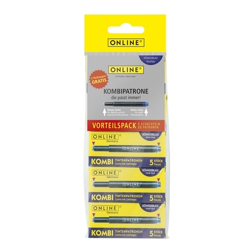 [1433966] Cartouche d'encre Online Combi bleu blister 5 boîtes x 5 pièces