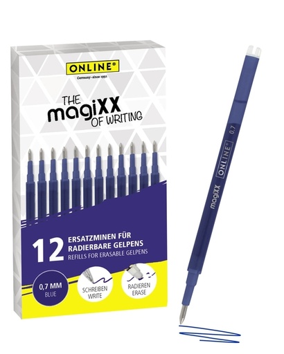 [1433978] Recharge stylo gel Online MagiXX Medium bleu blister 12 pièces