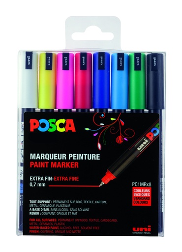 [1433835] Marqueur peinture Posca PC1MR Extra Fin assorti set 8 pièces