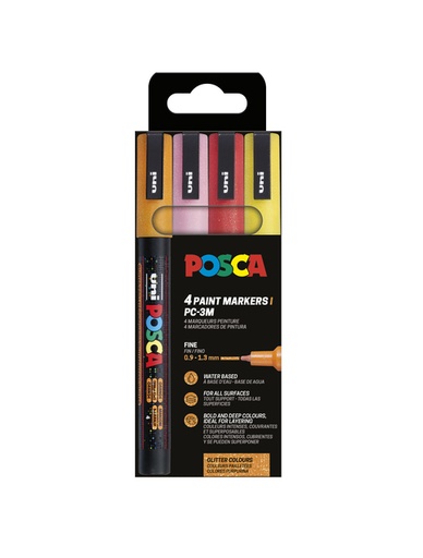 [1433816] Marqueur peinture Posca PC3M Fin couleurs chaudes pailletées set 4 pièces