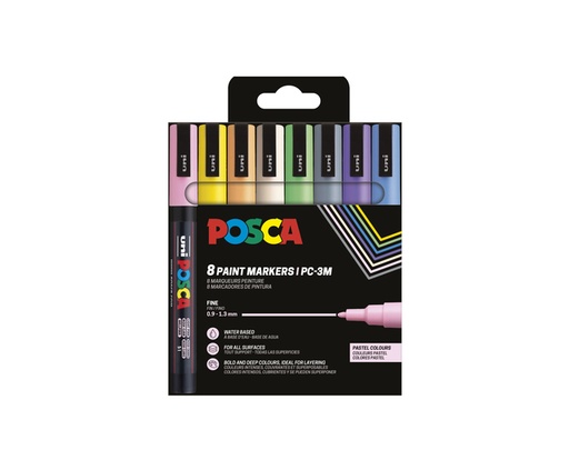 [1433844] Marqueur peinture Posca PC3M Fin couleurs pastel set 8 pièces