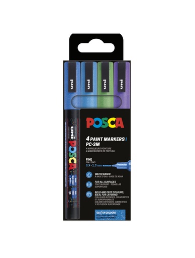 [1433854] Marqueur peinture Posca PC3M Fin couleurs froides pailletées set 4 pièces