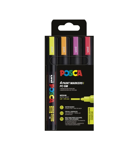 [1433810] Paintmarker Uni POSCA PC5M medium fluor assorti set à 4 stuks