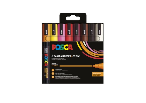 [1433876] Marqueur peinture Posca PC5M Medium Couleurs chaudes set 8 pièces jaune fluo