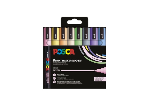 [1433909] Paintmarker Uni POSCA PC5M medium pastel assorti set à 8 stuks