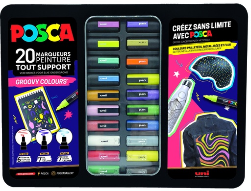 [1433782] Marqueur peinture Groovy Colours assorti coffret métal de 20 pièces