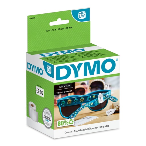[1434208] Etiket Dymo LabelWriter prijslabel 10x19mm 1 rol á 1500 etiketten wit