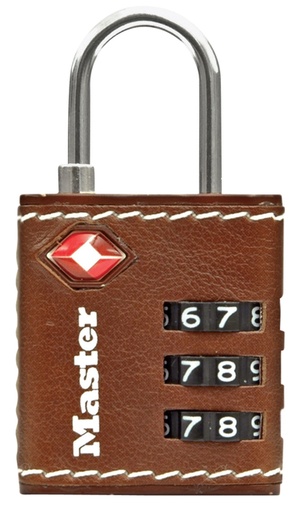 [1434597] Cadenas Masterlock combinaison 3 chiffres TSA 30mm cuir brun