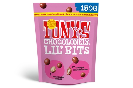 [1434640] Chocolade Tony's Chocolonely Lil' Bits melk marshmallow & biscuit 150 gram