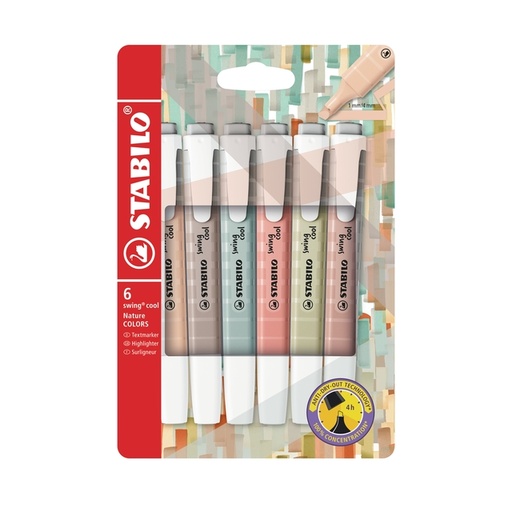 [1435362] Surligneur STABILO Swing Cool NatureCOLORS assorti 6 pièces