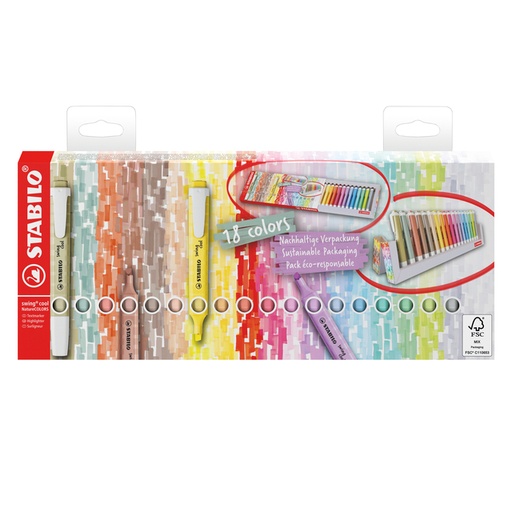 [1435369] Surligneur STABILO Swing Cool NatureCOLORS set chevalet 18 pièces