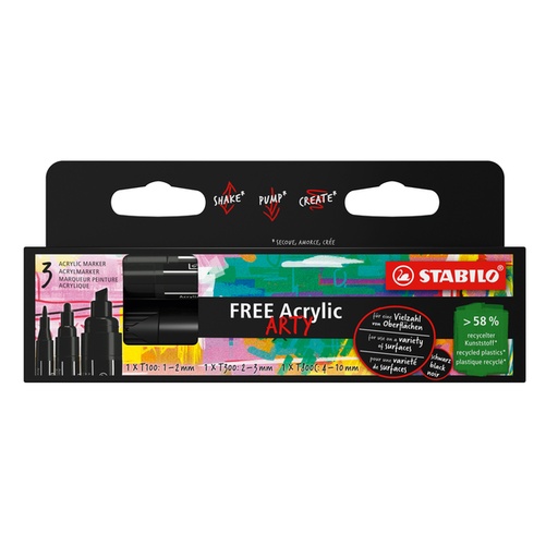 [1435393] Marqueur peinture STABILO Free Acrylic Mixed Tip set 3 largeurs noir