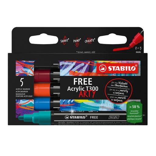 [1435402] Marqueur peinture STABILO Free Acrylic T300 Urban assorti 5 pièces