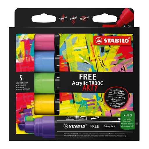 [1435413] Acrylmarker STABILO  Free Acrylic T800C Seaside assorti 5 stuks