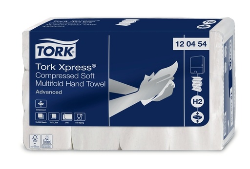 [1435626] Essuie-mains Tork H2 Xpress compressé Advanced 120454 Multifold 2 épaisseurs 212x320mm 12x 200fls blanc
