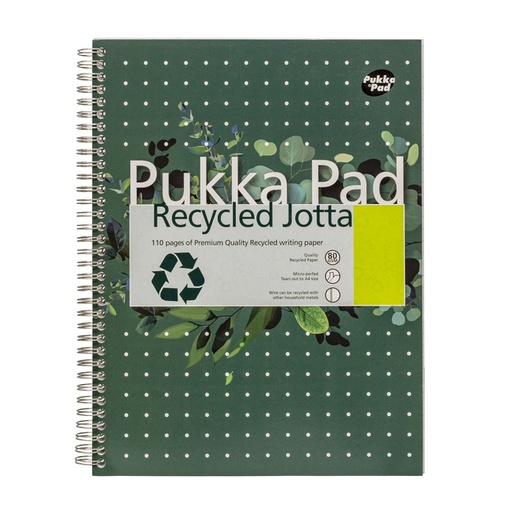 [1436326] Cahier de projets Pukka Pad Jotta Recyclé A4 ligné 4 trous 110 pages 80g vert