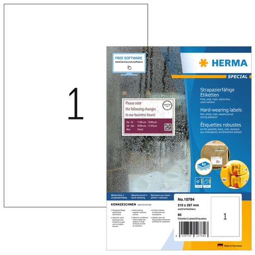 [1436333] Etiquette HERMA 10784 210x297mm résistante aux intempéries blanc 80 étiquettes