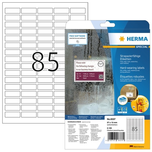 [1436337] Etiket HERMA 8337 37x13mm weerbestendig wit 2125 stuks