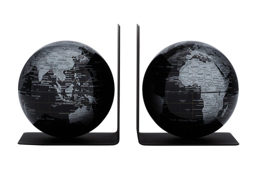 [1436810] Serre-livres Troika avec globe magnétique 13cm noir 2 pièces