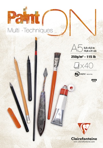 [1437059] Tekenblok Clairefontaine Paint On A5 40 vel 250gr