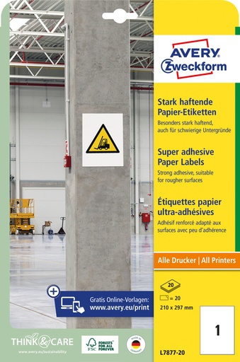 [1437473] Etiquette Avery Zweckform L7877-20 210x297mm 20 étiquettes