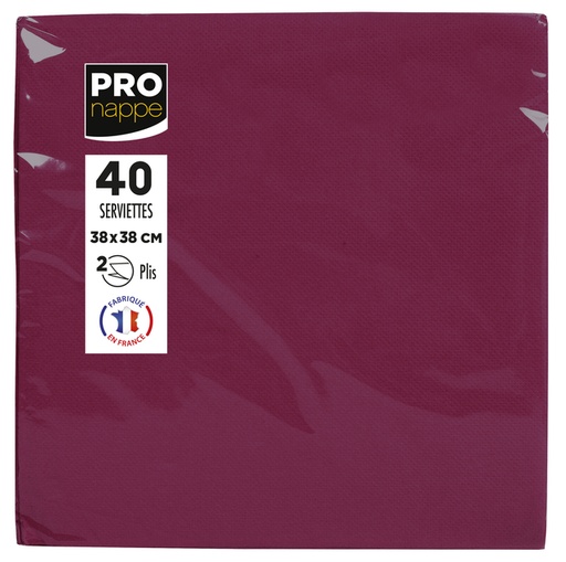 [1438107] Serviette Pronappe pli 1/4 2 épaisseurs 380x380mm 40 pièces bordeaux