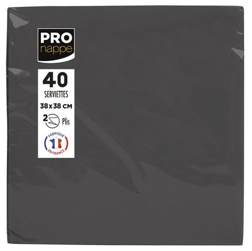 [1438108] Serviette Pronappe pli 1/4 2 épaisseurs 380x380mm 40 pièces noir