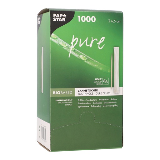 [1438136] Cure-dents Papstar Pure emballage individuel distributeur 1000 pièces bois