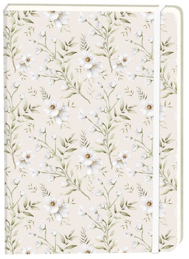 [1438174] Notitieboek witte bloemen A5 lijn 92 pagina's softcover creme