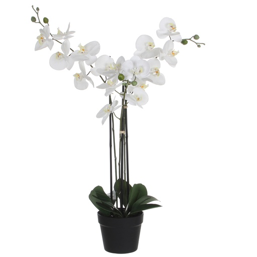 [1433012] Plante artifielle Mica Orchidée Phalaenopsis blanche Pot plastique 79x51cm