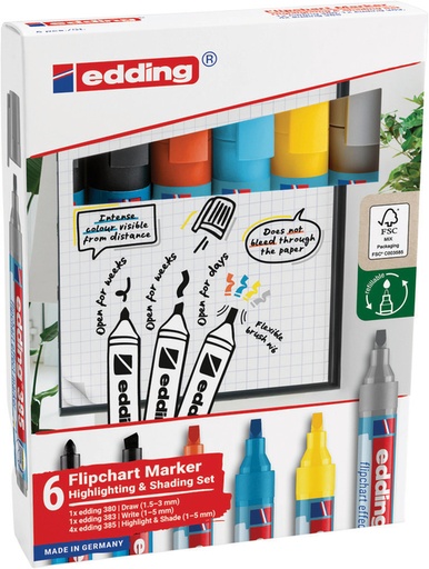 [1435574] Marqueur chevalet edding 385 incl 380-383 assorti 6 pièces