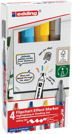 [1435578] Viltstift edding 385 flipover penseelpunt assorti 4 stuks