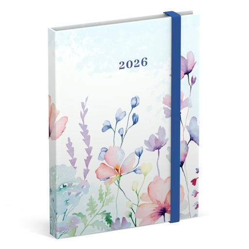 [1436901] Agenda 2026 Lannoo 110x150 Flowers watercolour 7dagen/2pagina's blauw