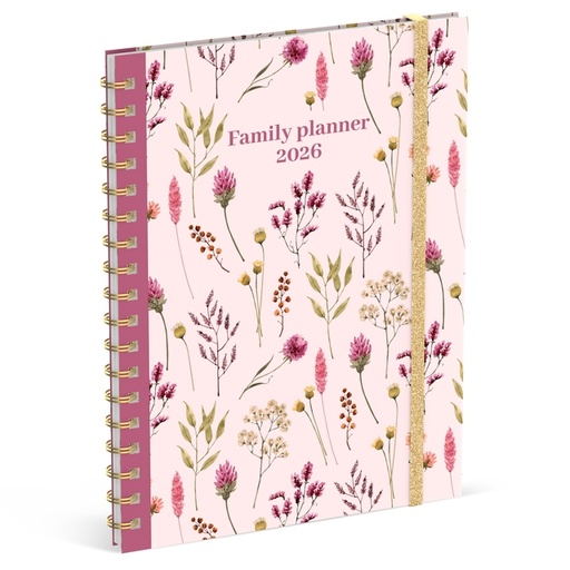 [1436905] Familieagenda 2026 Lannoo 180x240 Flowers bouquet 7dag/2pag roze