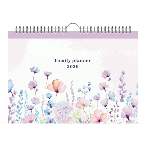 [1436921] Familiekalender 2026 Lannoo 310x220 Flowers watercolour 7dag/1pag lila