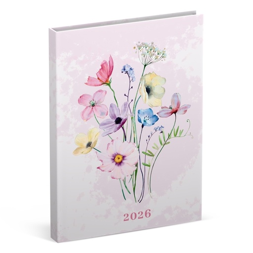 [1436926] Agenda 2026 Lannoo 110x150 Flowers watercolour 7dagen/2pagina's roze