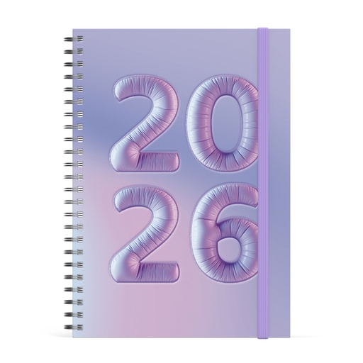 [1436930] Agenda familial 2026 Lannoo A5 Bubblicious 7 jours/2 pages lilas