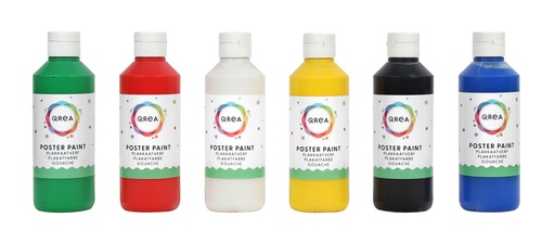 [1436466] Plakkaatverf Qrea set à 6 standaard kleuren 250ml