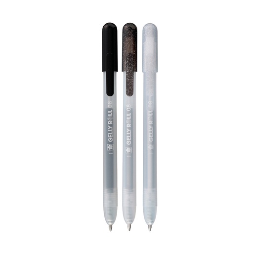 [1438127] Stylo gel Sakura Gelly Roll Spécial 08 rétractable set 3 couleurs argent