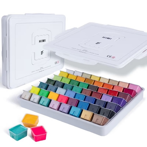 [1438299] Gouache HIMI 56 kleuren 30gr inclusief neon en matellic opbergbox wit