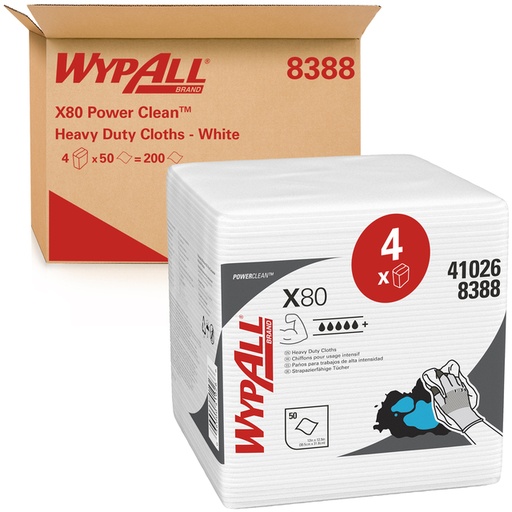 [1438424] Chiffon de nettoyage WypAll X80 PowerClean 305x317mm 4x 50 feuilles blanc 8388