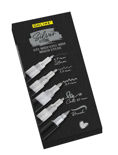 [1438658] Marqueur acrylique Online lettering 5 largeurs argent