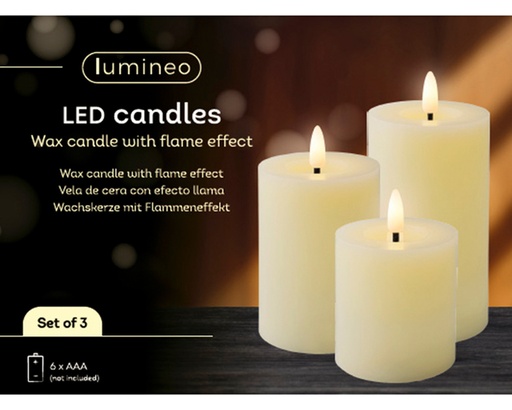 [1436704] Set bougies LED blanc-chaud 3 pièces