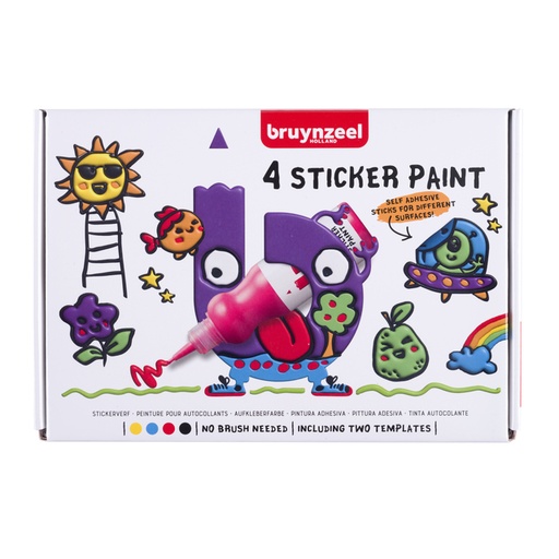 [1438921] Stickerverf Bruynzeel met 2 sjablonen assorti 4 stuks
