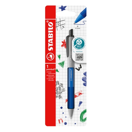 [1439193] Stylo bille STABILO pointball Colorful Medium bleu blister 1 pièce