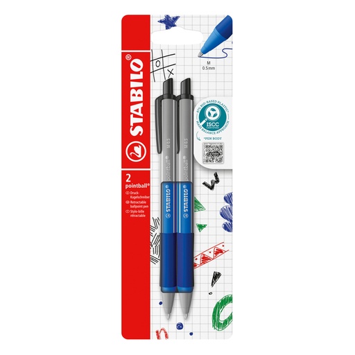 [1439194] Balpen STABILO pointball colorful medium blauw blister à 2 stuks