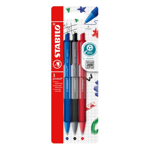 [1439201] Balpen STABILO pointball colorful medium assorti blister à 3 stuks