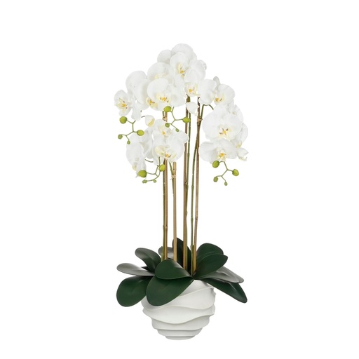 [1439297] Plante artificielle Mica Phalaenopsis en pot blanc 40x34x82cm