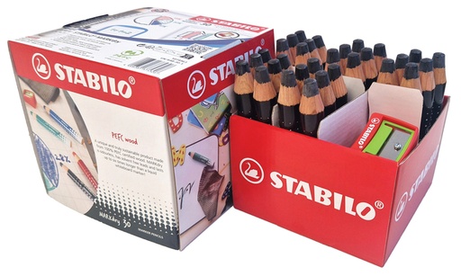 [1439310] Crayon tableau blanc STABILO MARKdry avec 2 taille-crayons noir Classpack 30pcs